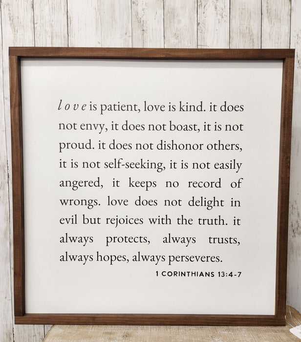 Wall Art 1 Corinthians 13:  Love is Patient, Love is Kind Wood Sign