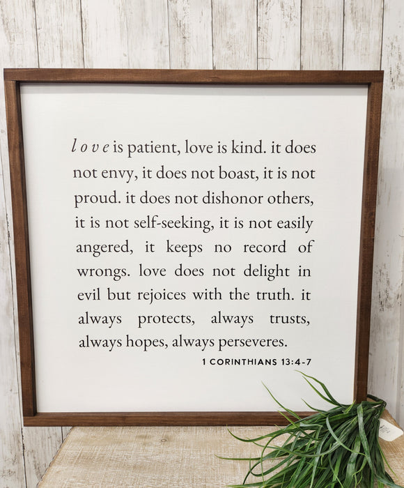 Wall Art 1 Corinthians 13:  Love is Patient, Love is Kind Wood Sign