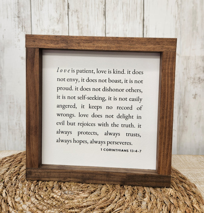 Wall Art 1 Corinthians 13:  Love is Patient, Love is Kind Wood Sign