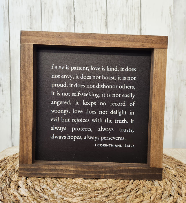 Wall Art 1 Corinthians 13:  Love is Patient, Love is Kind Wood Sign