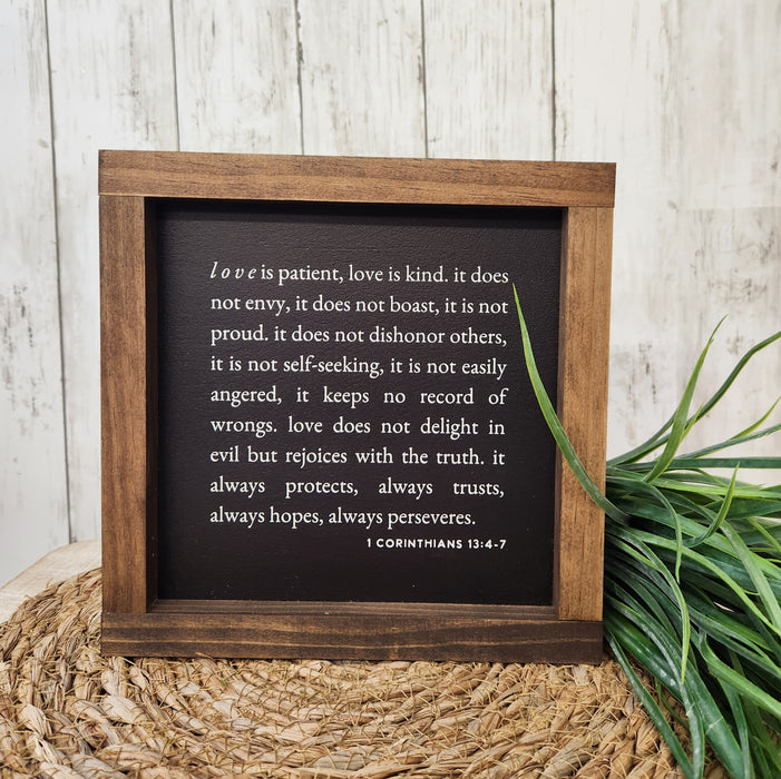 Wall Art 1 Corinthians 13:  Love is Patient, Love is Kind Wood Sign