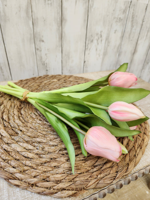 Artificial 12" Real Touch Tulip Pink 7 stems