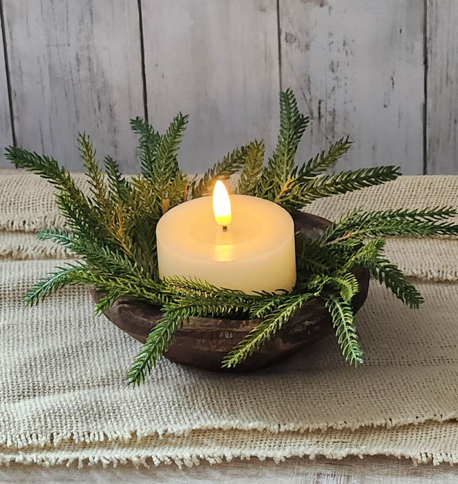 Petite Natural Round Wooden Handmade Bowl w/ flameless candle and 1" Candle Ring