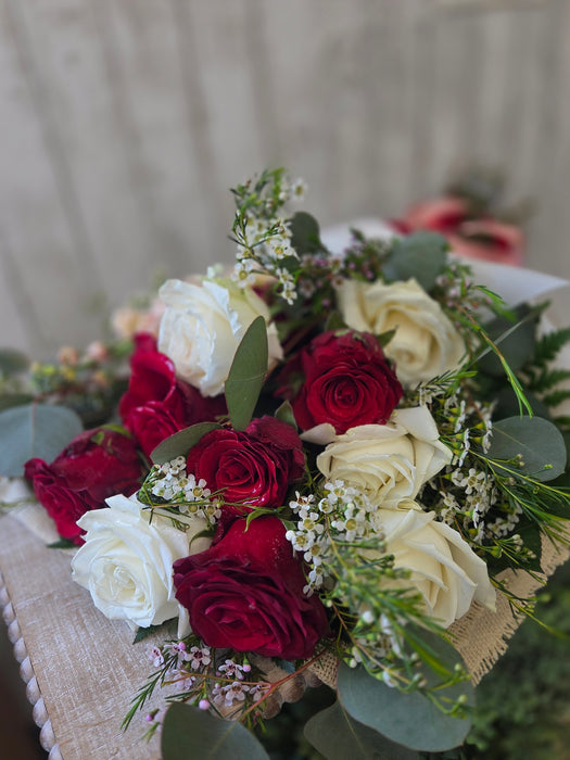 Classic Red and White Roses- Wrapped