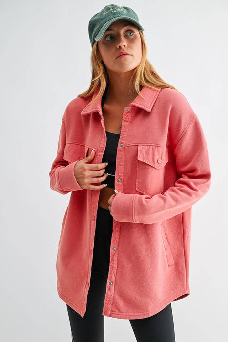 Snap-On Shacket Jacket for Women with Pockets