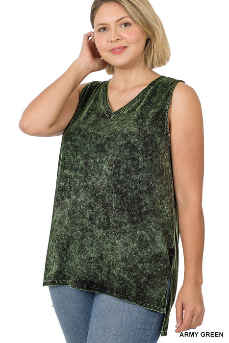 Mineral Wash Tank Top w/ side-slit Sizes  XL-3X