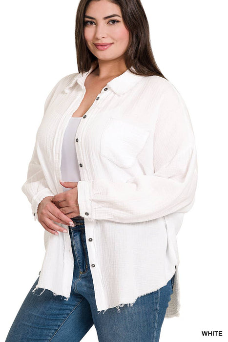 Oversized Raw Edge Buttoned Shirt Size XL-3X
