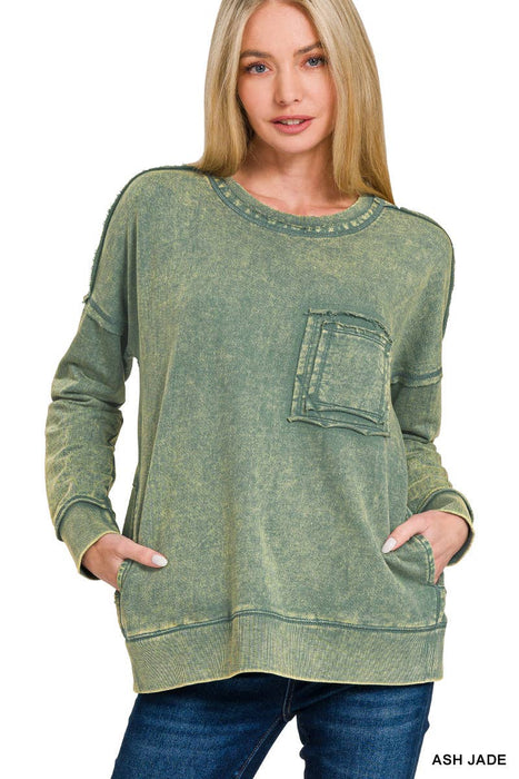 French Terry Acid Wash Pullover Women's Sweatshirt