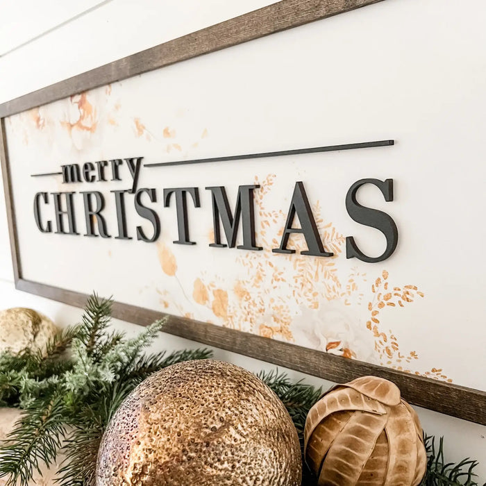 Merry Christmas Gold Floral Sign