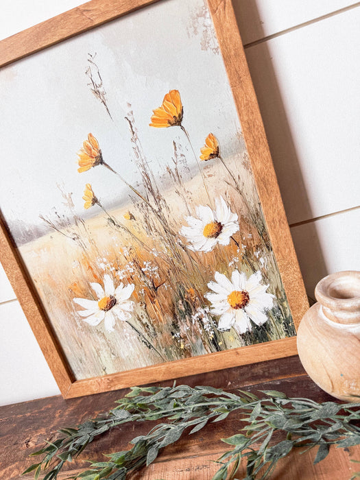 Yellow & White Floral Wood Sign