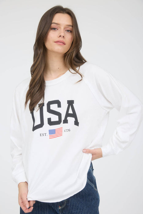 USA GRAPHIC RAGLAN LONG SLEEVE KNIT TOP