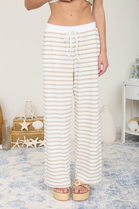 TEXTURED STRIPE DRAWSTRING WIDE LEG LOUNGE PANTS