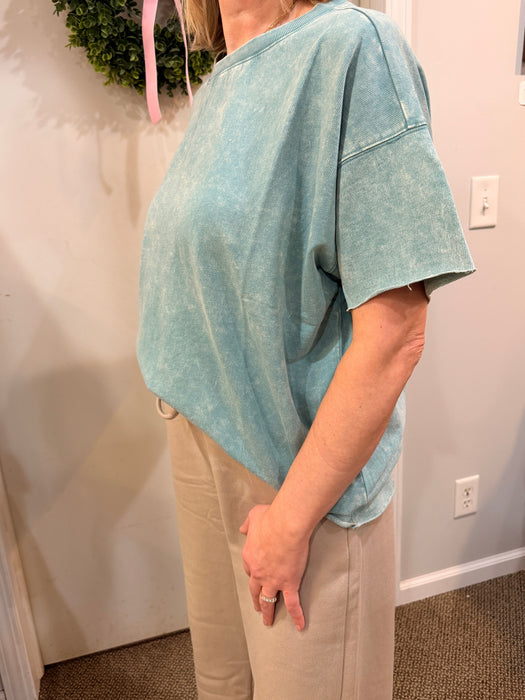 Acid Wash French Terry Drop Shoulder Raw Edge Top Zenana Brand  – Relaxed Fit | Women’s & Girls | Heartland Store MN