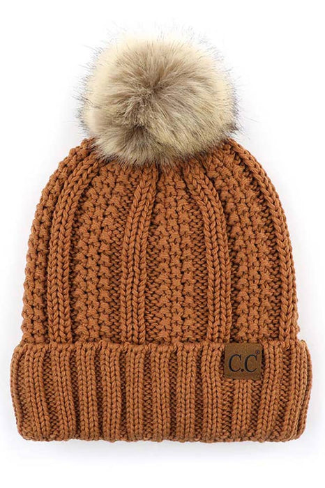 C.C Knit Beanie With Fuzzy Lining and Pom