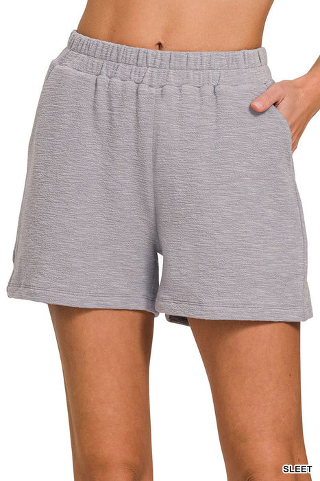 Cotton Slub Short Pants w/ Pockets