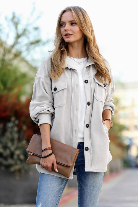 Basic Fleece Jacket Shacket W/ Elbow Patch - Zenana Brand