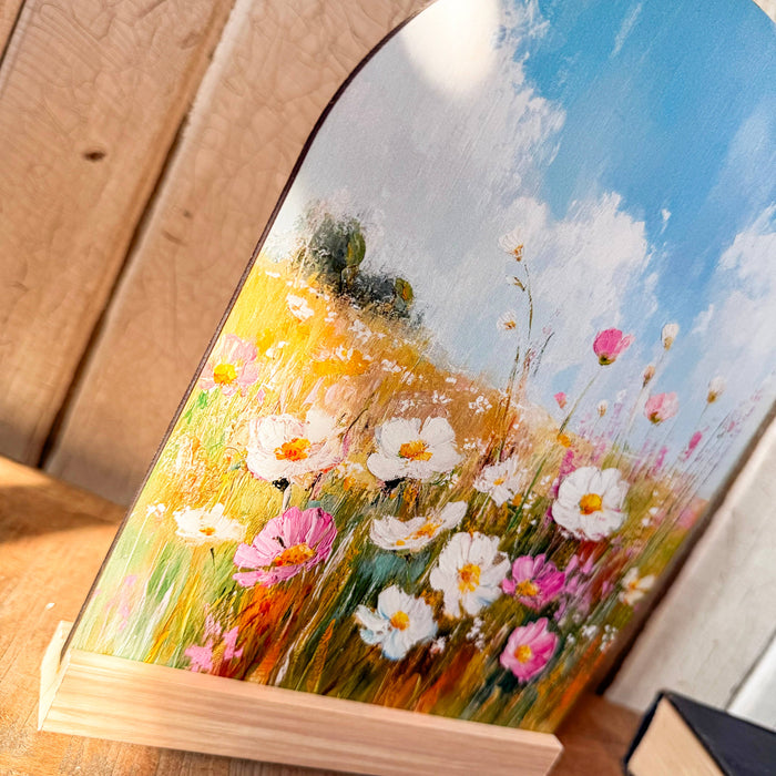 Flowers Arched Wood Sign Shelf Sitter