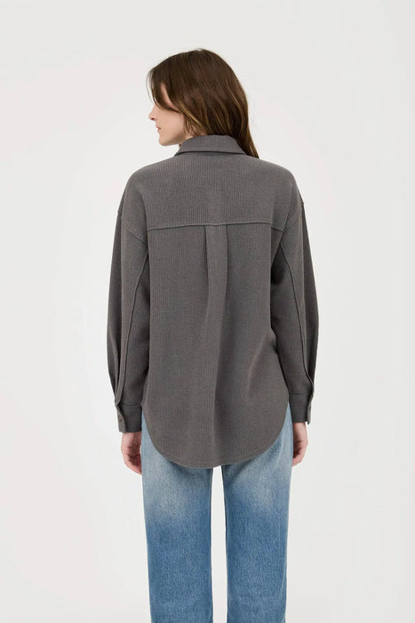 RIB KNIT EXPOSED SEAM BUTTON UP SHACKET JACKET