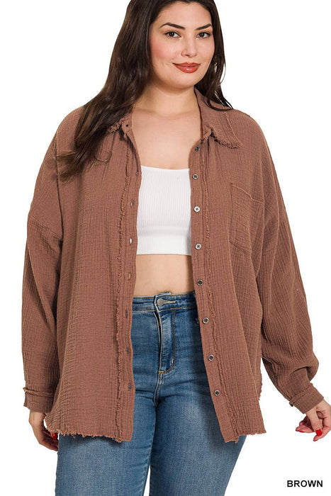 Oversized Raw Edge Buttoned Shirt Size XL-3X