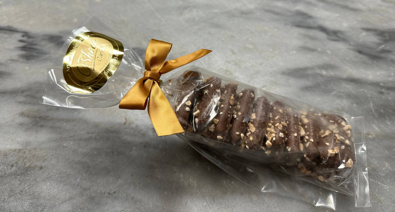Milk Choc Almond Butter Toffee Squares Bag w/ Satin Bow 4 oz.
