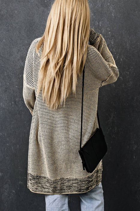 Casual Plaid Knitted Long Open Front Cardigan