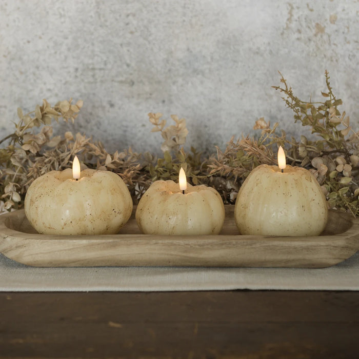 3.5" CREAM 3D FLAME SHORT PUMPKIN 6 HOUR TIMER CANDLE