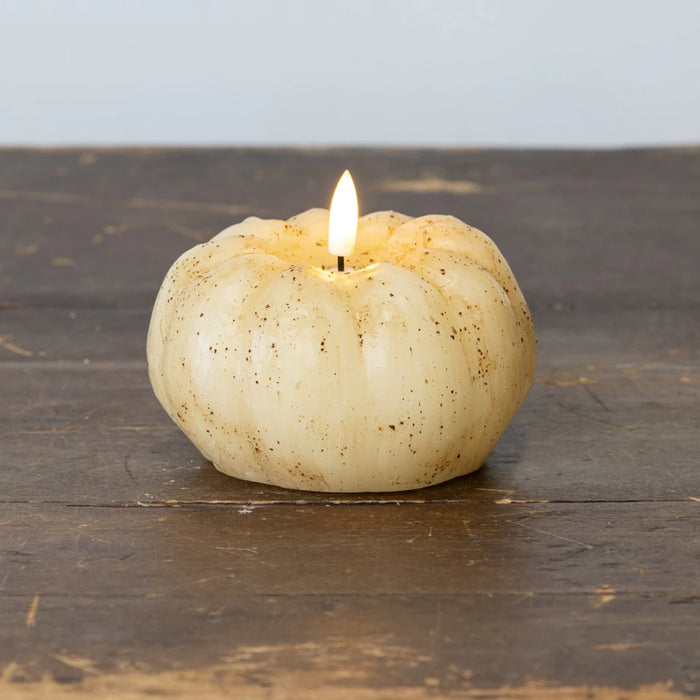 3.5" CREAM 3D FLAME SHORT PUMPKIN 6 HOUR TIMER CANDLE