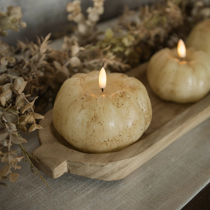 3.5" CREAM 3D FLAME SHORT PUMPKIN 6 HOUR TIMER CANDLE