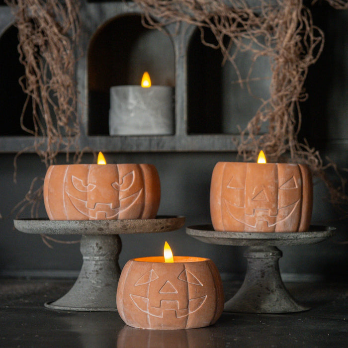 ORANGE JACK-O-LANTERN 3D FLAME 6 HOUR TIMER CANDLE- 2 SIZES
