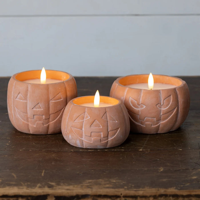 ORANGE JACK-O-LANTERN 3D FLAME 6 HOUR TIMER CANDLE- 2 SIZES