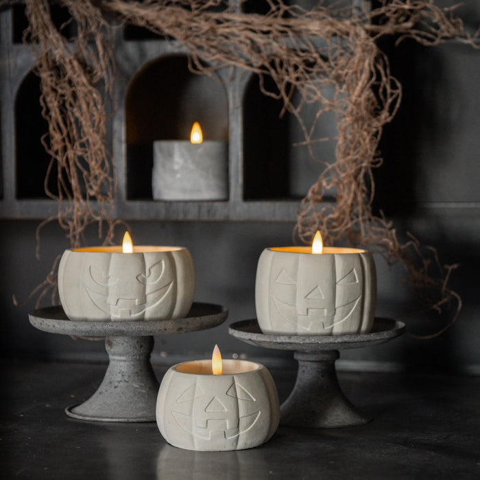 3.75" CREAM JACK-O-LANTERN 3D FLAME 6 HOUR TIMER CANDLE