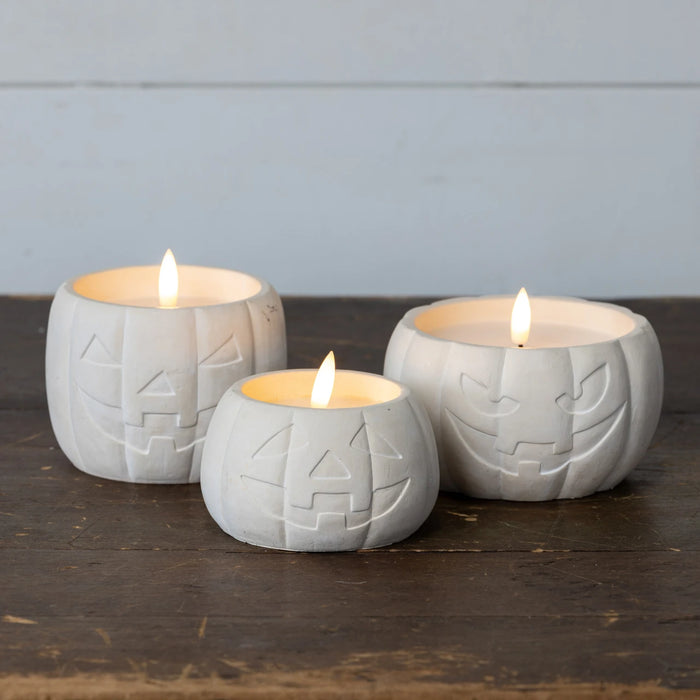 3.75" CREAM JACK-O-LANTERN 3D FLAME 6 HOUR TIMER CANDLE