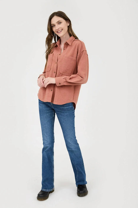 RIB KNIT EXPOSED SEAM BUTTON UP SHACKET JACKET