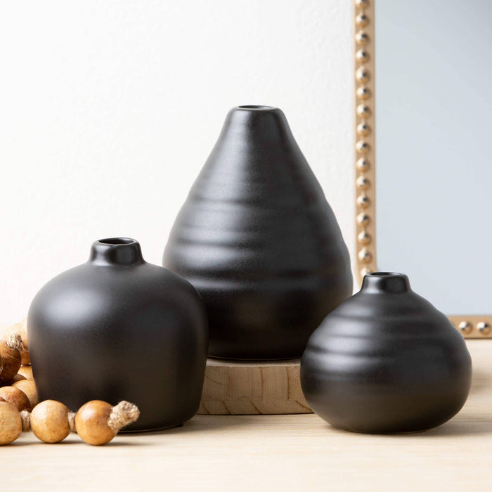 Ebony Black Compact Vase Set