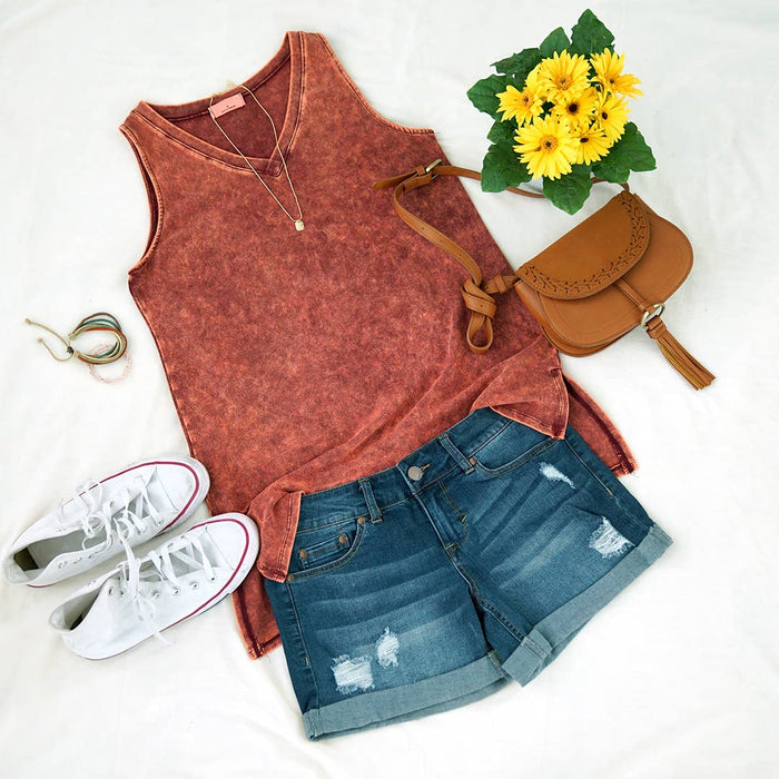 Mineral Wash Tank Top w/ side-slit Sizes  XL-3X