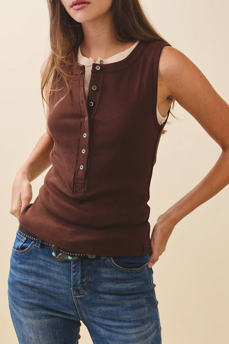 Ribbed Henley Tank Top