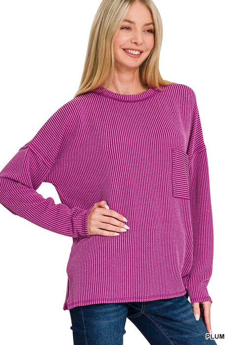 Women's Corded Ribbed Long Sleeve Drop Shoulder Long Sleeve  Shirt