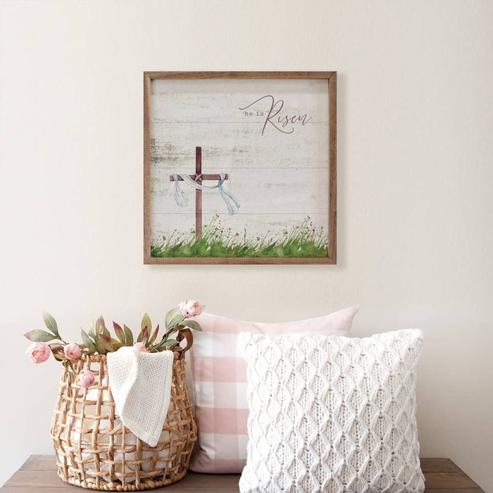 He is Risen Cross Handmade Wood Sign