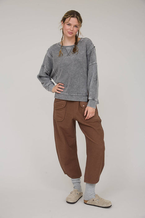 Regular & Plus Sizes Blu Pepper Women’s Sweatshirt Exposed Seam Side Slit Knit Top – Washed Casual Long Sleeved