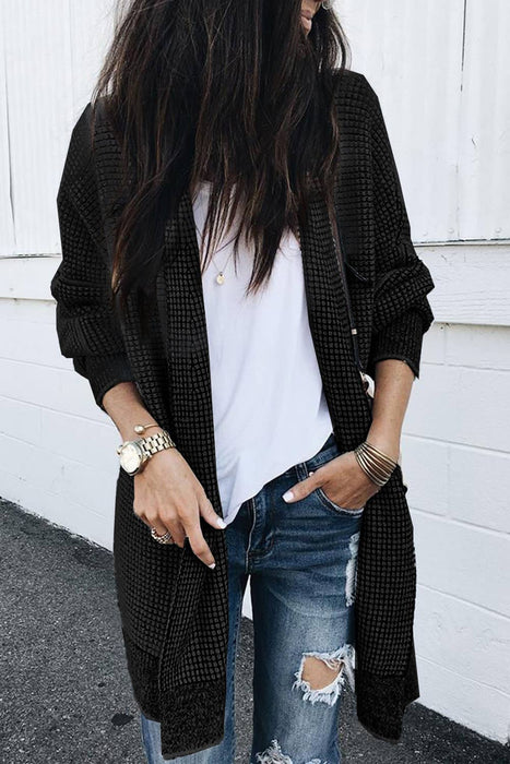 Casual Plaid Knitted Long Open Front Cardigan