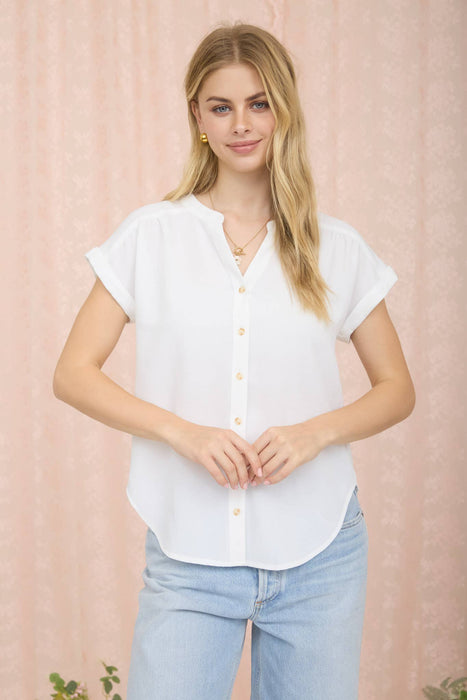 CUFFED SLEEVE BUTTON DOWN LIGHTWEIGHT TOP