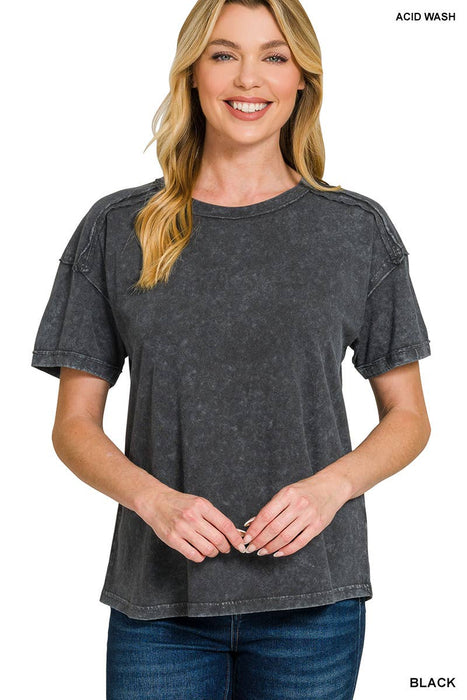 Acid Washed Round Neck T-Shirt – Relaxed Fit, 3 Color Options | Zenana | Heartland Store MN