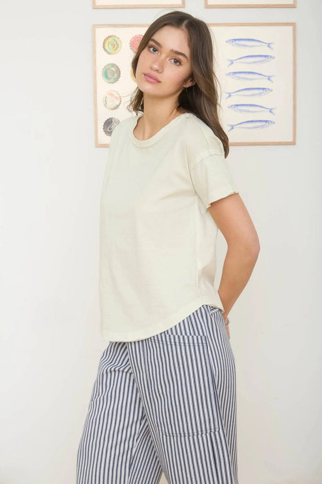 Exposed Seam Raw Edge  Cotton Knit Top | Short Sleeve Round Neck Relaxed Tee | Lewiston MN Boutique