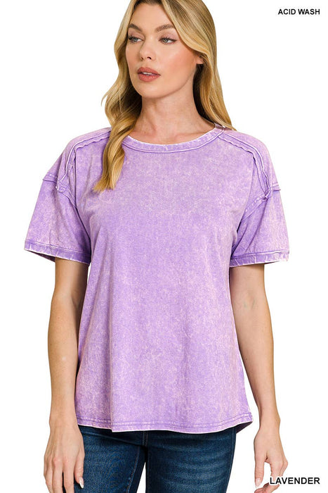 Acid Washed Round Neck T-Shirt – Relaxed Fit, 3 Color Options | Zenana | Heartland Store MN