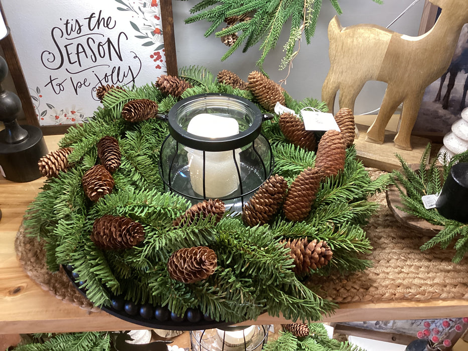 Artificial 24" Hemlock Pine Wreath w/ Pinecones