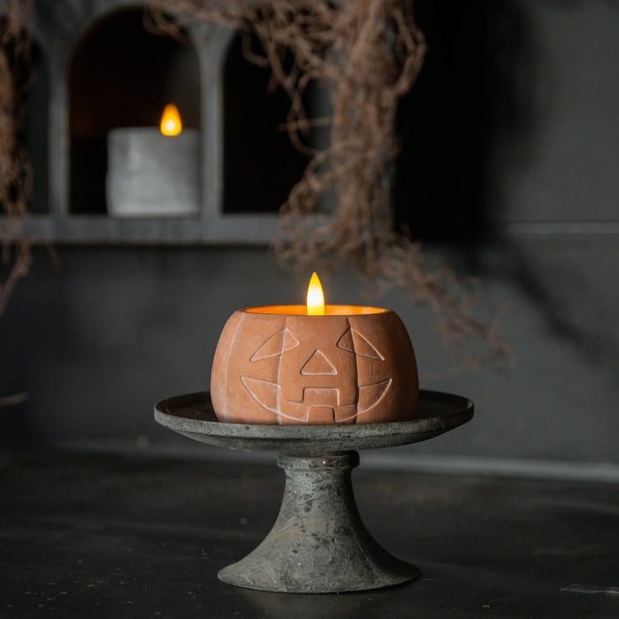 ORANGE JACK-O-LANTERN 3D FLAME 6 HOUR TIMER CANDLE- 2 SIZES