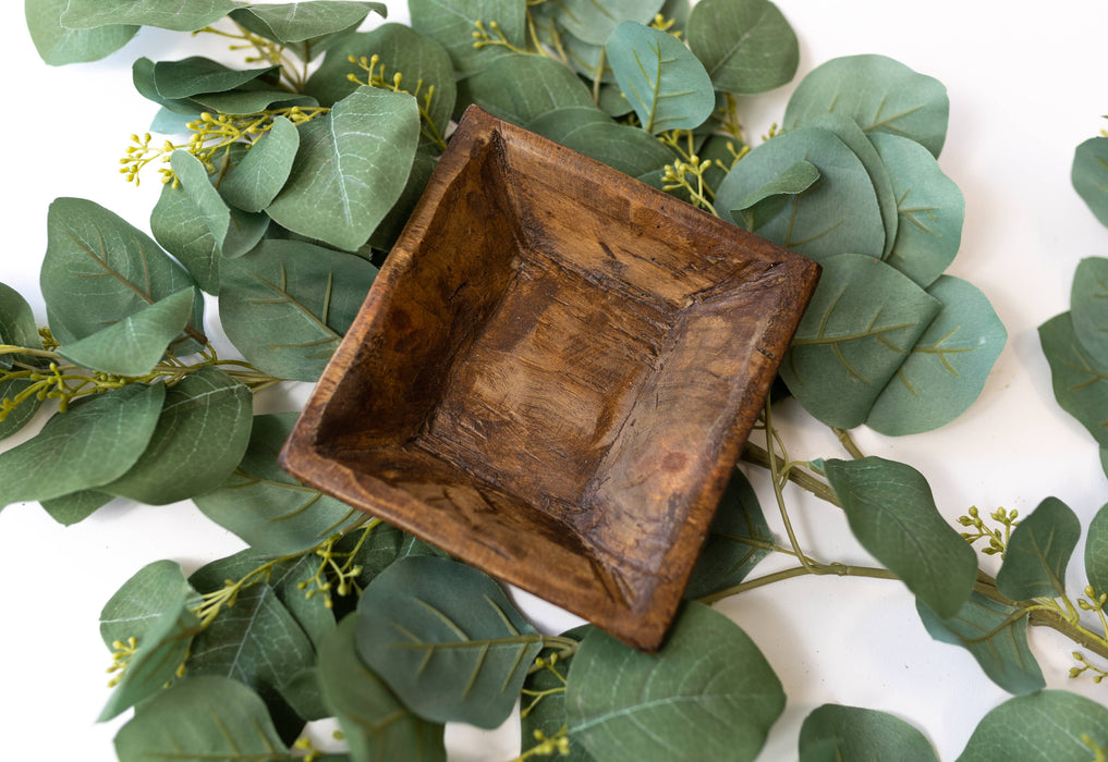 Handmade Petite Wood Square Bowl 5.5"