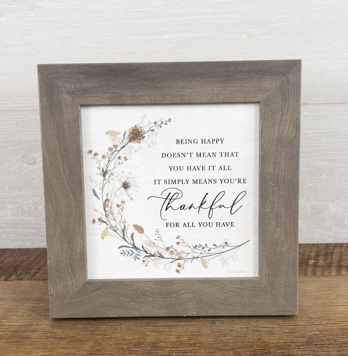 Being Happy Thankful Floral Art Sign