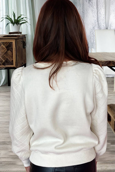 Solid Puff Sleeve Round Neck Pullover Sweatshirt