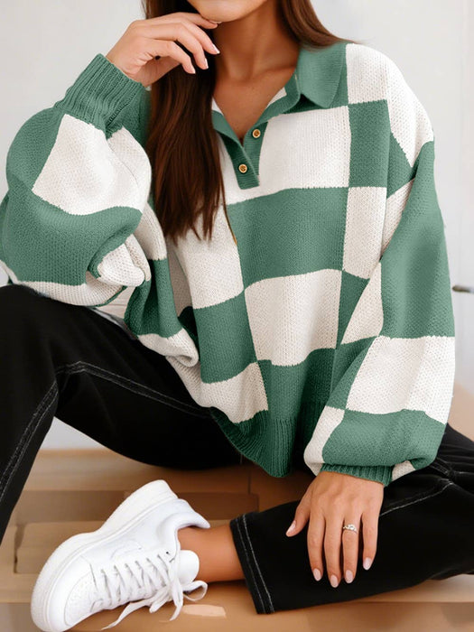 Cozy green and white geometric pullover sweater for women – Heartland Store MN